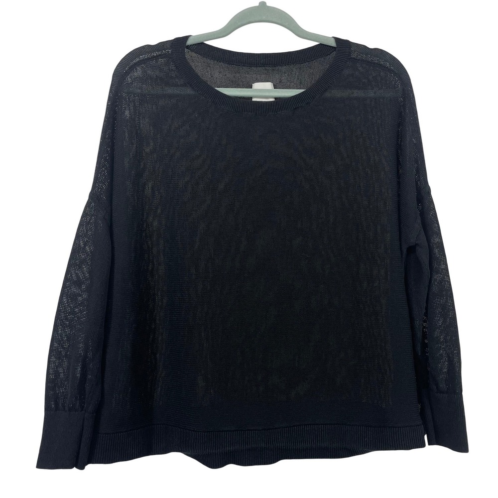 Maeve Size XS Sweater Black Sheer Linen Blend Pullover Anthropologie Relaxed Fit